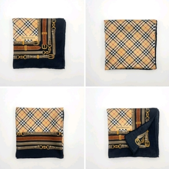 BURBERRYS Vintage Nova Check Silk Scarf 23x23 Belt Equestrian Print - Picture 8 of 8